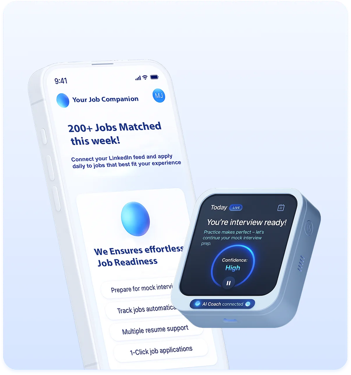 Guidix.ai mobile app showing matched jobs and an AI mock interview session